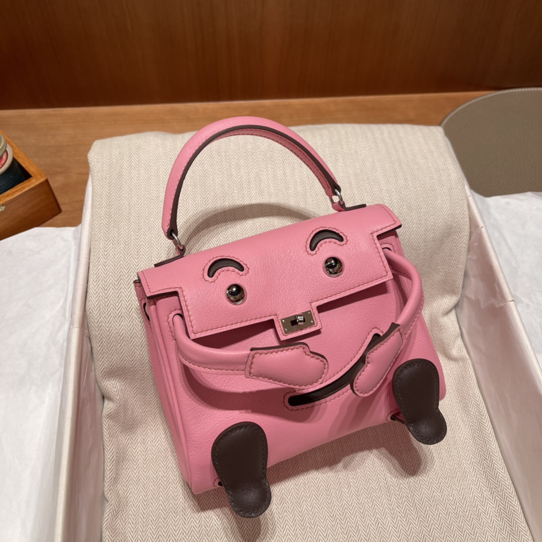 HERMES 爱马仕 Kelly Doll 娃娃包 千禧娃娃 可可爱爱 5P 樱花粉/47 巧克力 进口蜜蜡线 全手工制作