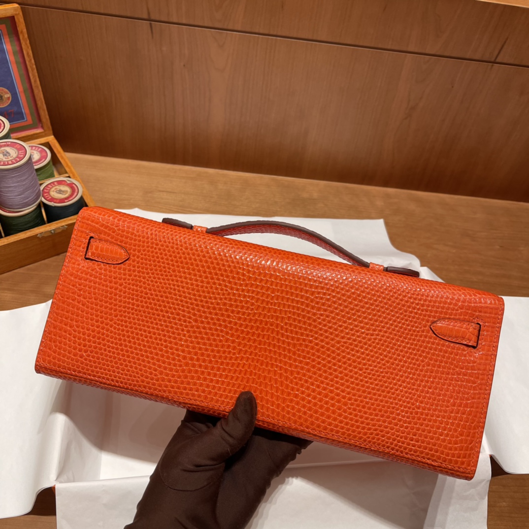 HERMES 爱马仕 Kelly Cut 31cm 蜥蜴皮Lizard 9T 火焰红 进口蜜蜡线 全手工制作