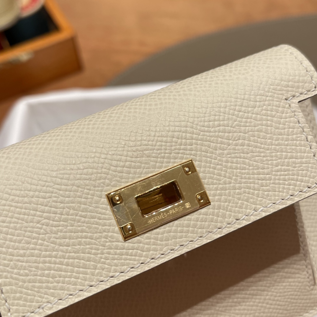 HERMES 爱马仕 Kelly Pocket 卡包 Epsom Craie 10 奶昔白 进口蜜蜡线 全手工制作