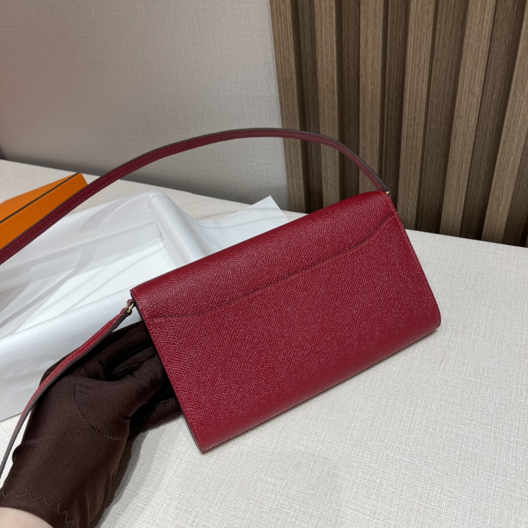 HERMES 爱马仕 Kelly to go Epsom皮 B5 Rubis宝石红 玫瑰金扣#康康/空姐 斜挎 Woc 进口蜜蜡线 全手工制作