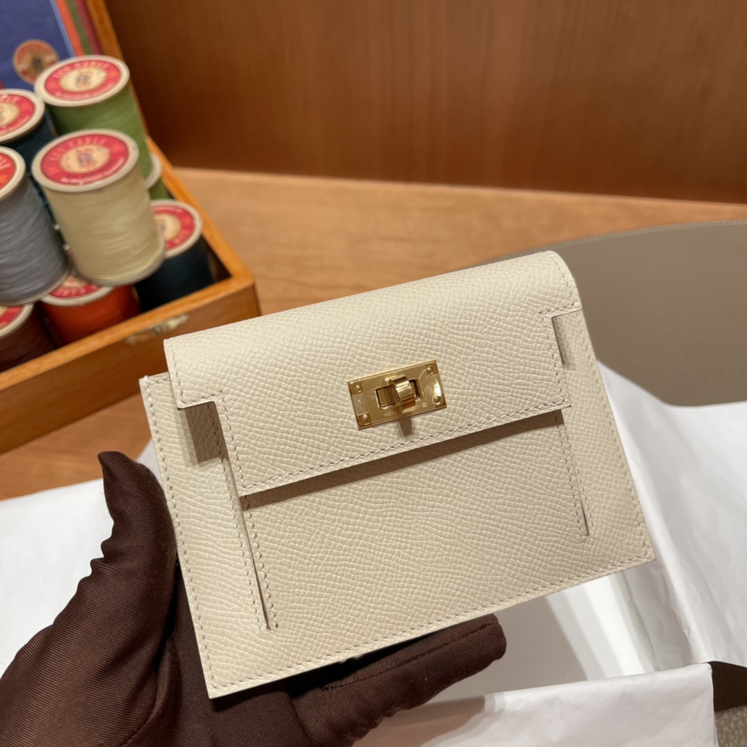 HERMES 爱马仕 Kelly Pocket 卡包 Epsom Craie 10 奶昔白 进口蜜蜡线 全手工制作