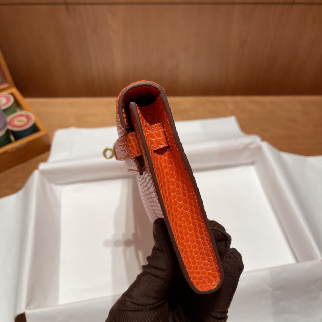 HERMES 爱马仕 Kelly Cut 31cm 蜥蜴皮Lizard 9T 火焰红 进口蜜蜡线 全手工制作