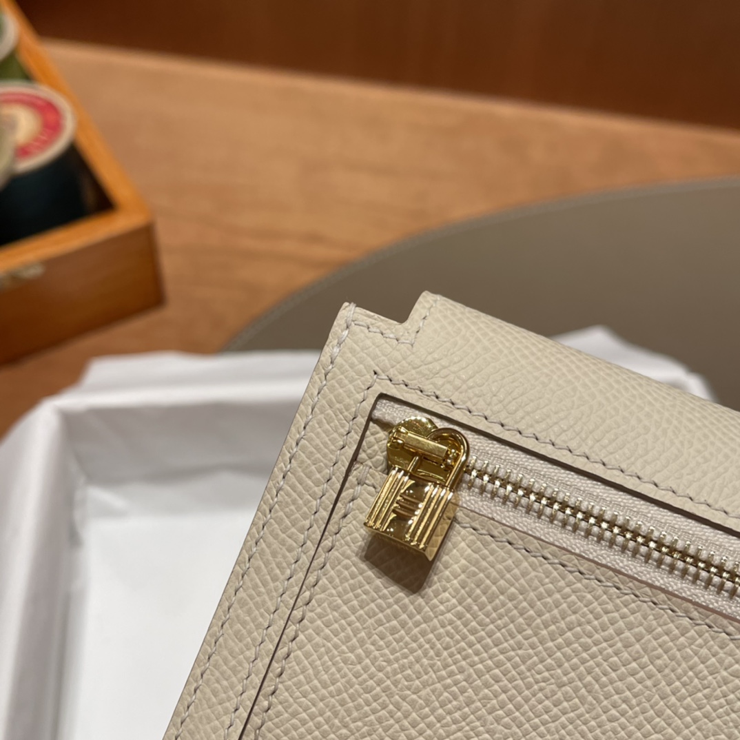 HERMES 爱马仕 Kelly Pocket 卡包 Epsom Craie 10 奶昔白 进口蜜蜡线 全手工制作