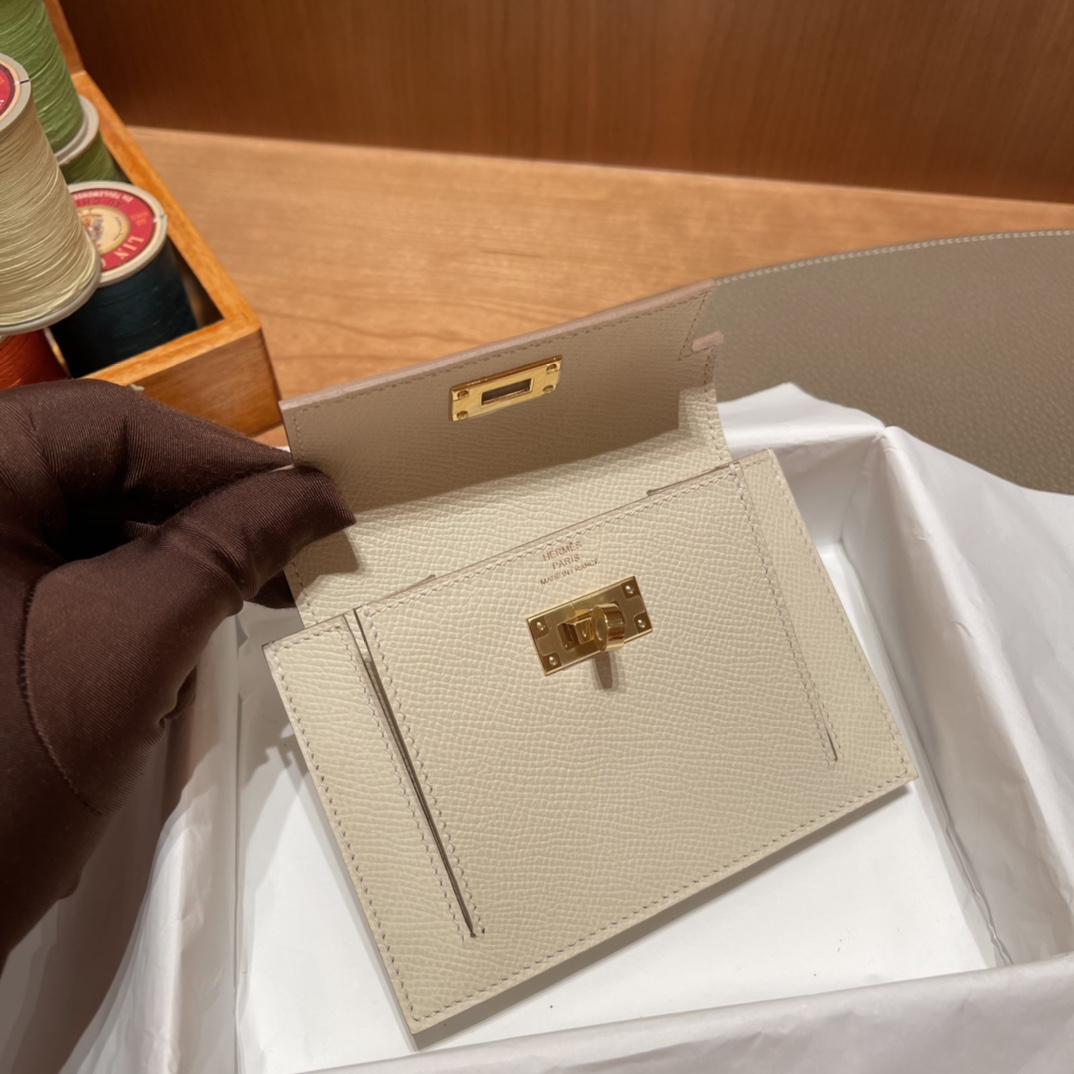 HERMES 爱马仕 Kelly Pocket 卡包 Epsom Craie 10 奶昔白 进口蜜蜡线 全手工制作