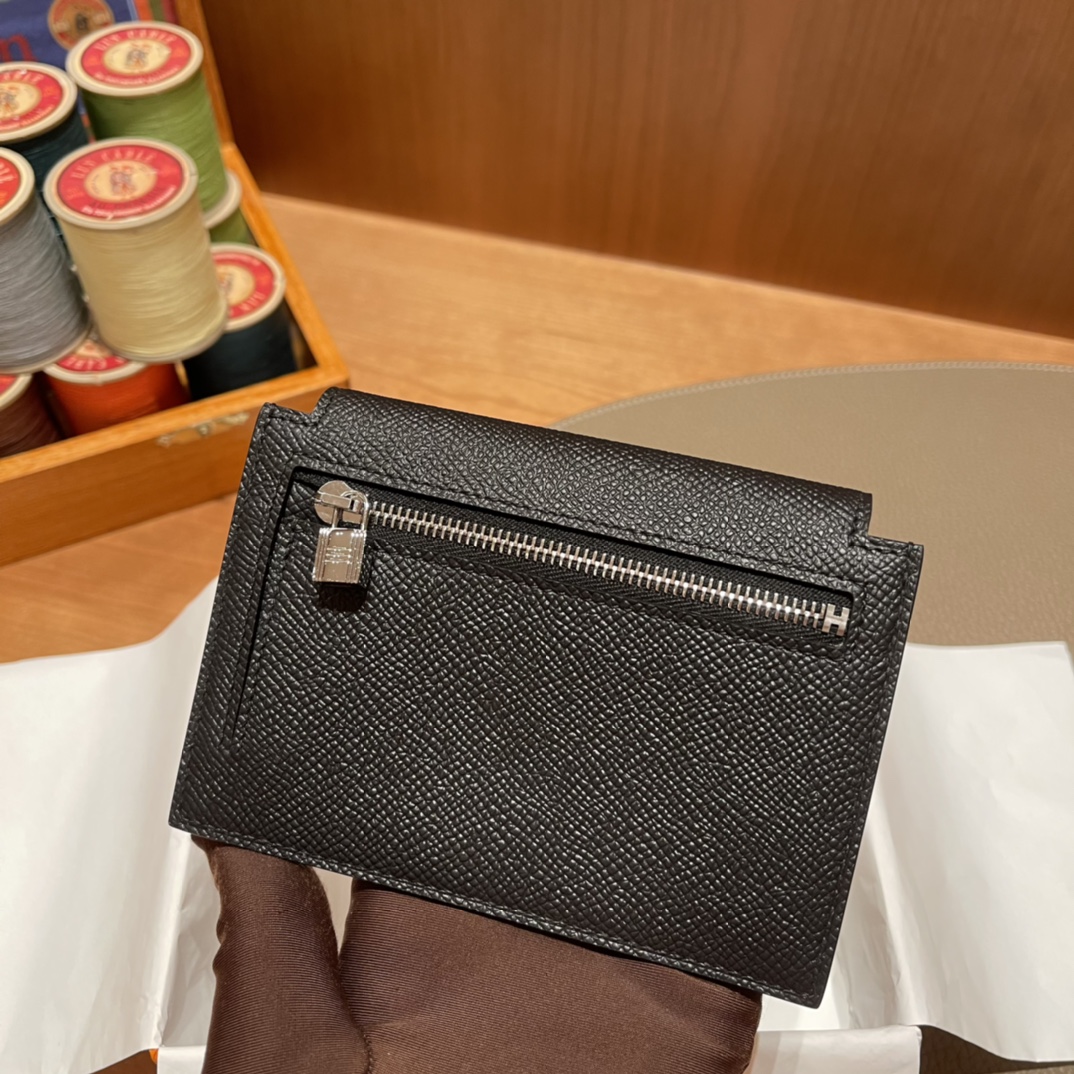 HERMES 爱马仕 Kelly Pocket 卡包 Epsom CC89 Nior 经典黑 进口蜜蜡线 全手工制作