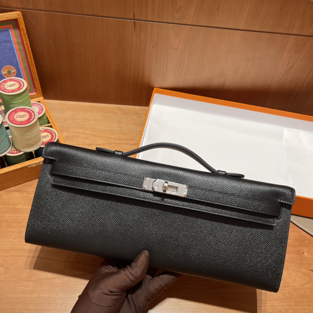 HERMES 爱马仕 Kelly cut 31cm Epsom皮 经典手包/晚宴包 89 黑色Noir 进口蜜蜡线 全手工制作