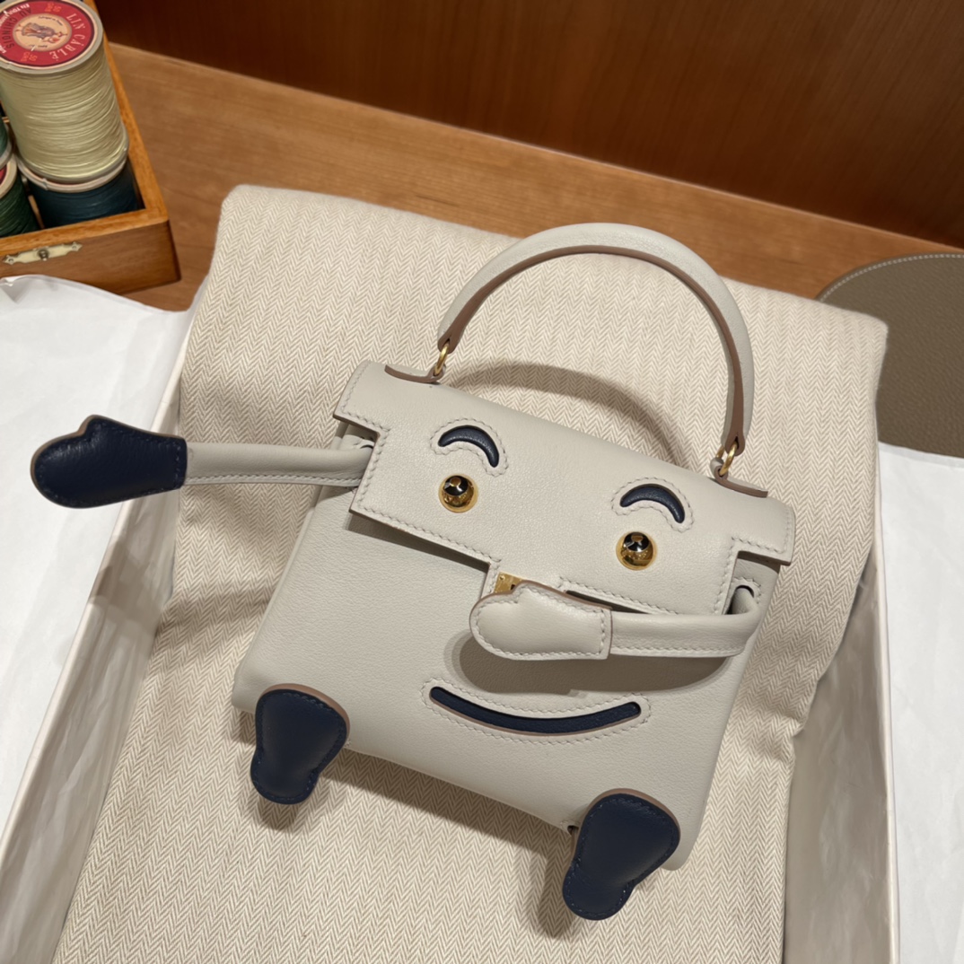 HERMES 爱马仕 Kelly Doll 娃娃包 千禧娃娃 可可爱爱 亲子包首选 80 珍珠灰/73 宝石蓝 进口蜜蜡线 全手工制作