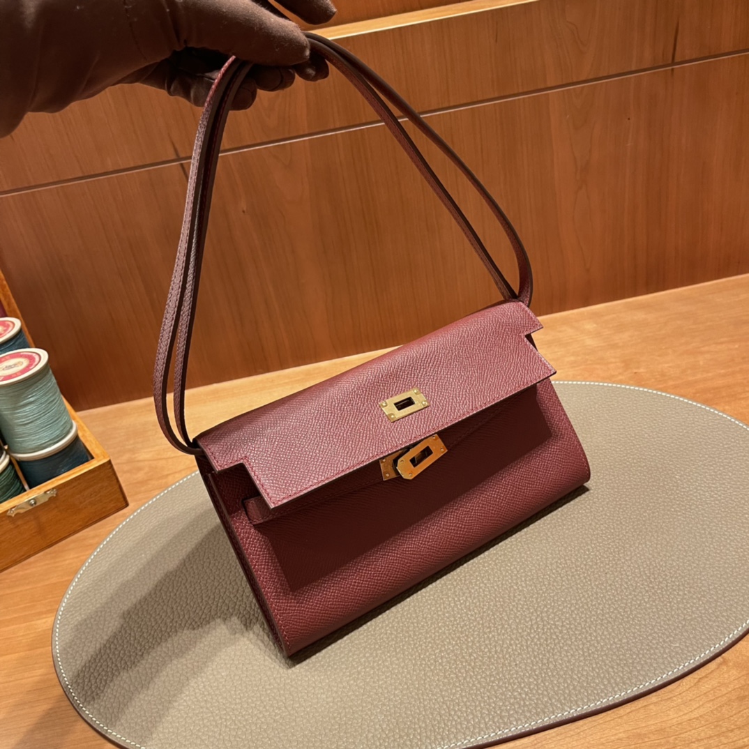 HERMES 爱马仕 Kelly to go Epsom皮 55 爱马仕红Rouge H 一生推的小斜挎 进口蜜蜡线 全手工制作