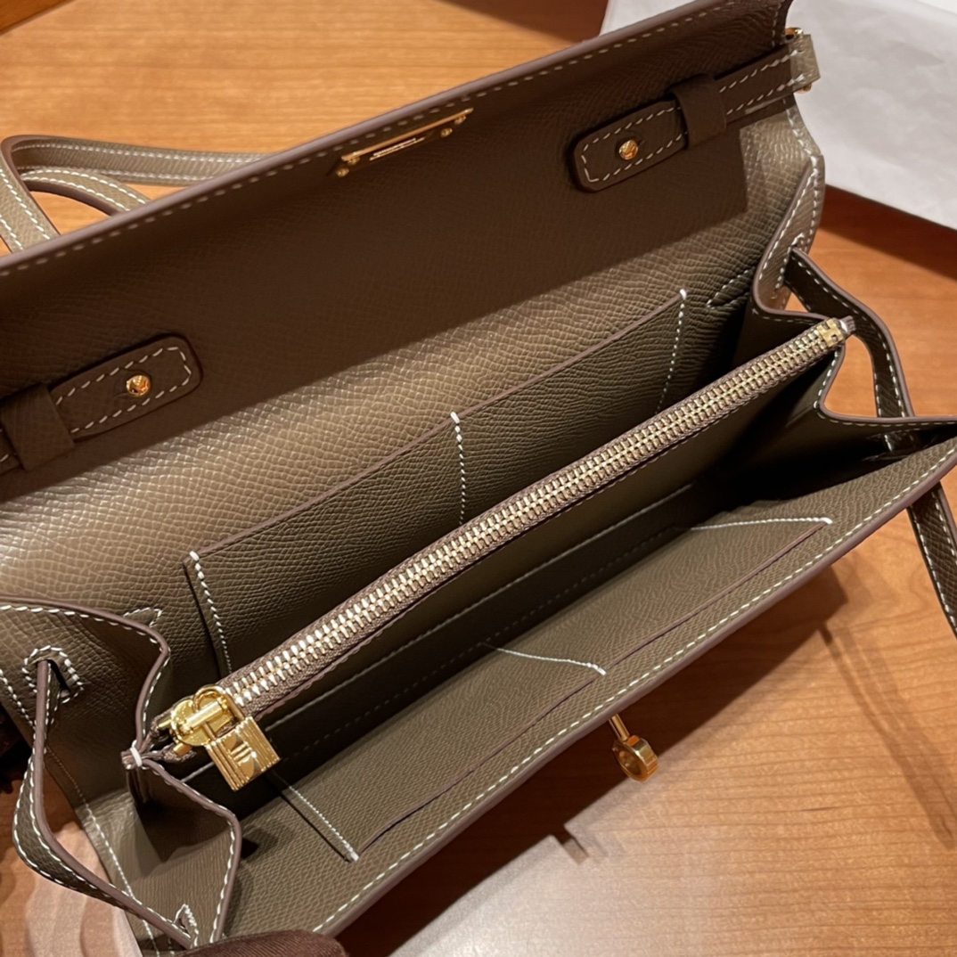 HERMES 爱马仕 Kelly to go Epsom皮 8C Gri Elephant 大象灰 一生推的小斜挎 进口蜜蜡线 全手工制作