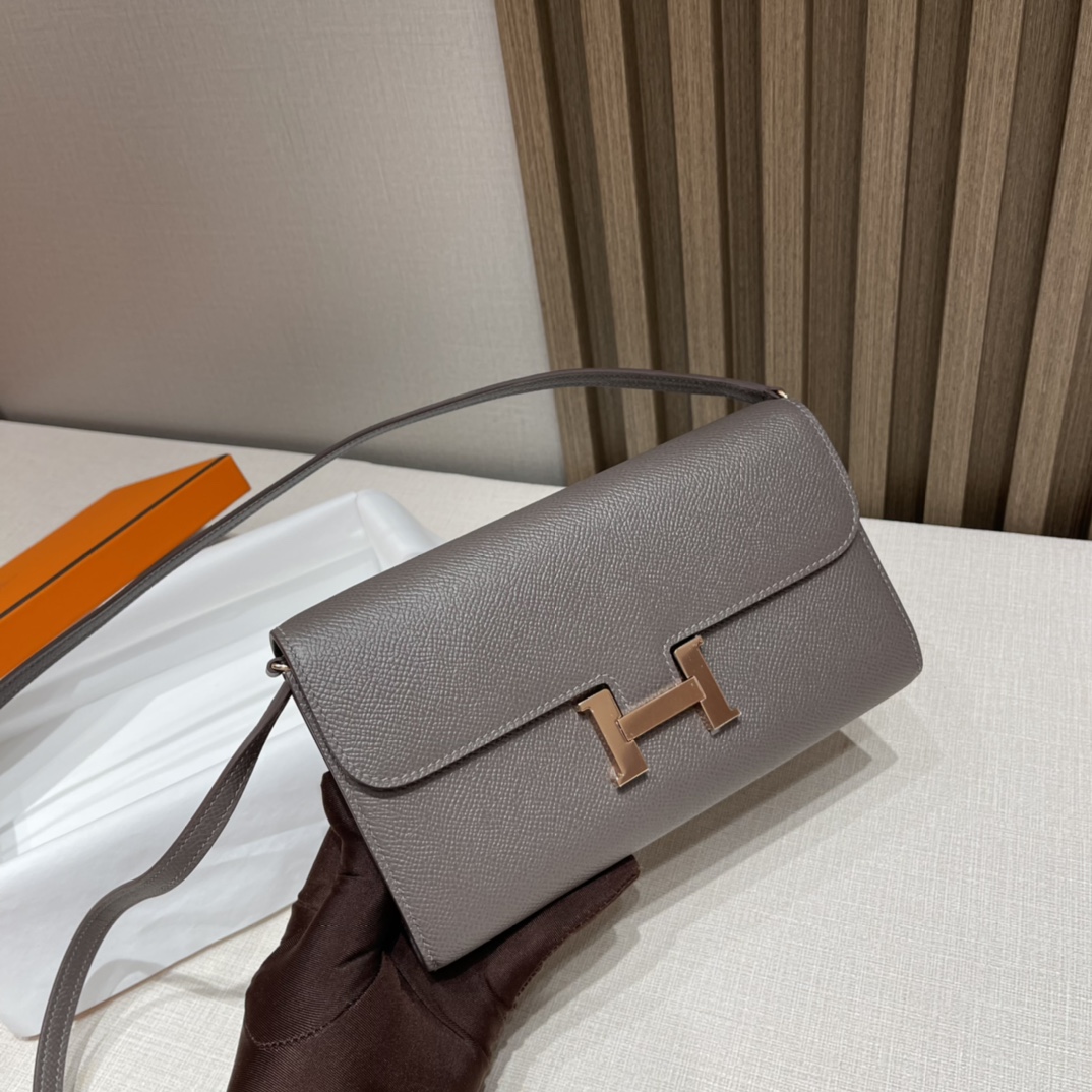 HERMES 爱马仕 Kelly to go Epsom皮 8F 锡器灰Etain 玫瑰金扣#康康/空姐 斜挎 Woc 进口蜜蜡线 全手工制作
