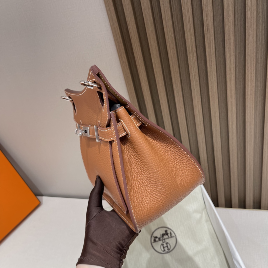 HERMES 爱马仕 Jypsiere吉普赛 28cm Clemence皮 37 金棕Gold 进口蜜蜡线 全手工制作