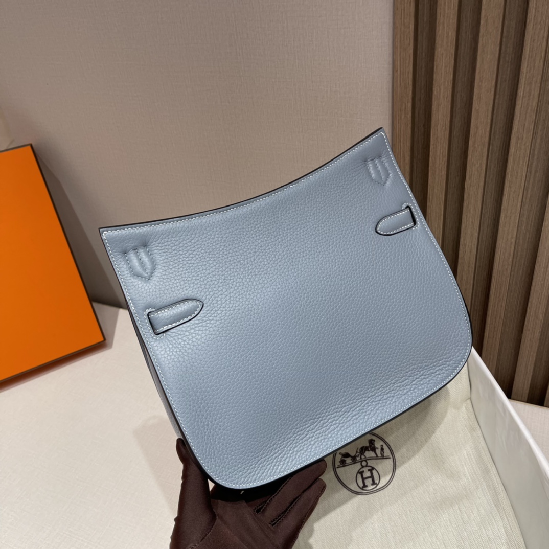 HERMES 爱马仕 Jypsiere吉普赛 28cm Clemence皮 J7 Bleu Un亚麻蓝 进口蜜蜡线 全手工制作