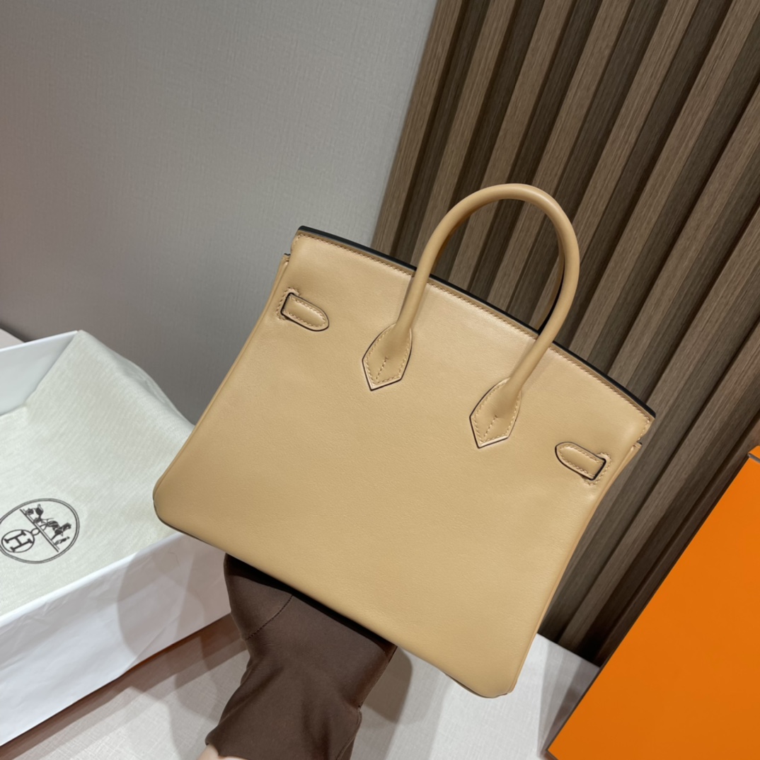 HERMES 爱马仕 Birkin 25cm swift皮 0M 温柔的拉茶色 进口蜜蜡线 全手工制作