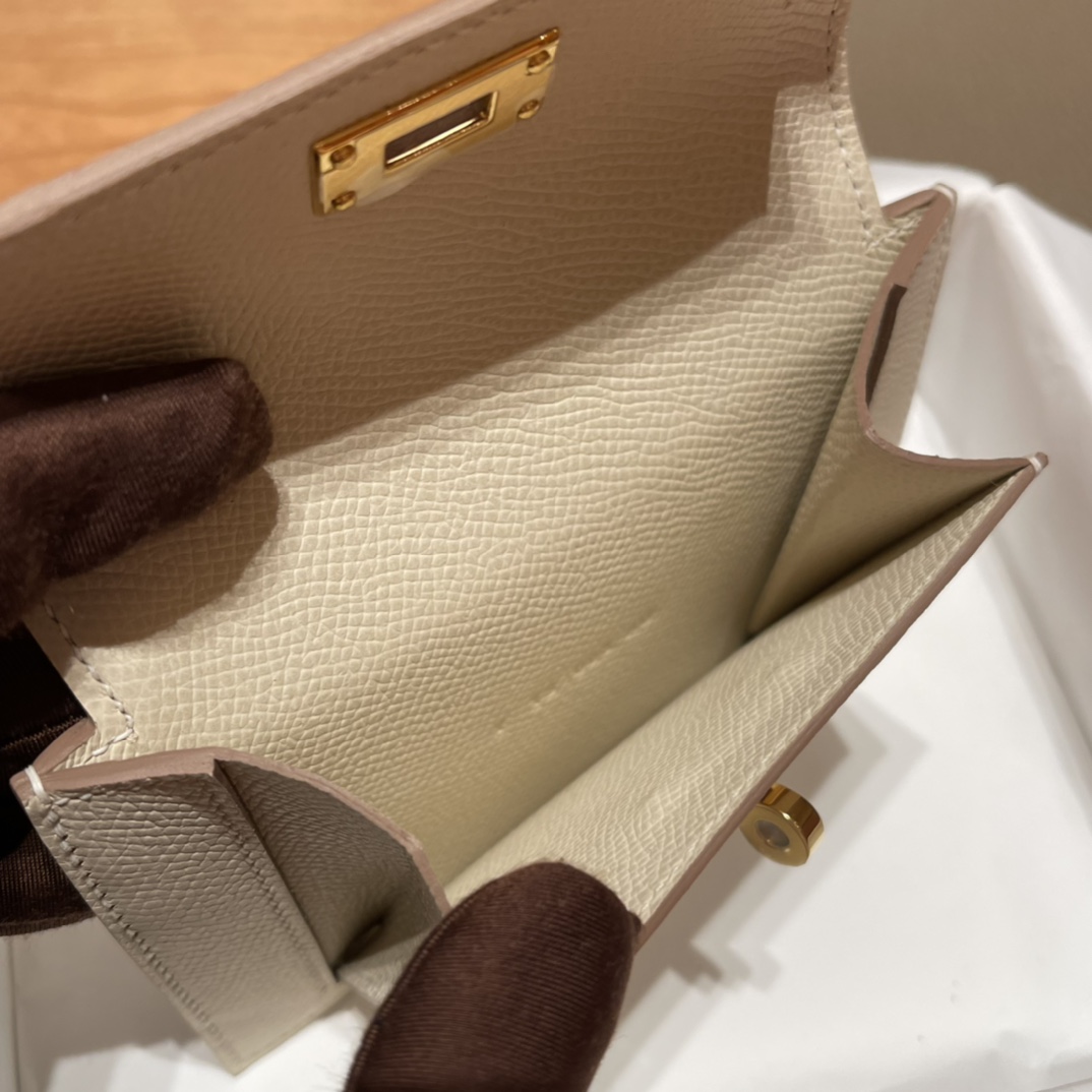 HERMES 爱马仕 Kelly Pocket 卡包 Epsom Craie 10 奶昔白 进口蜜蜡线 全手工制作