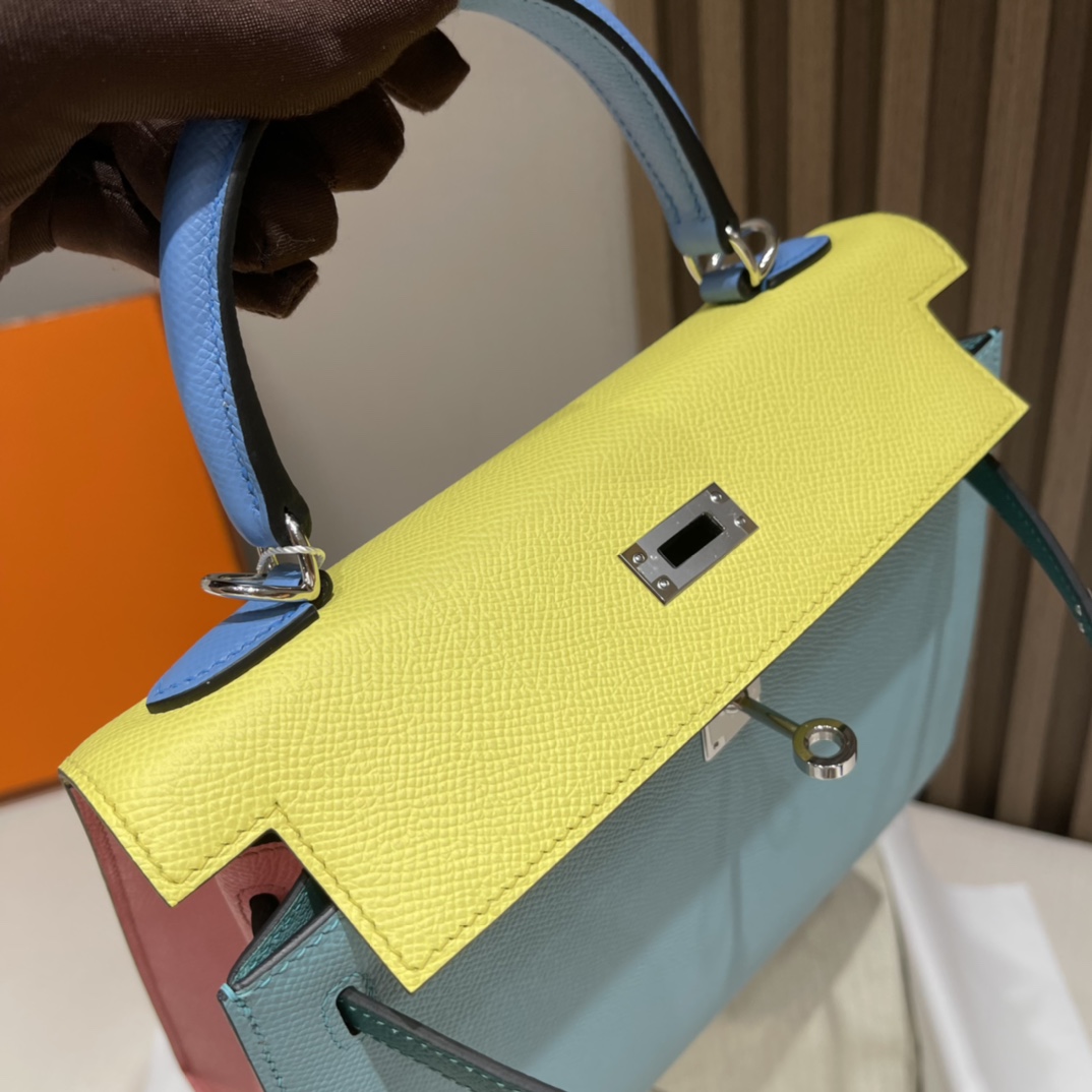 HERMES 爱马仕 Kelly 25cm Epsom皮 五拼色 3P 马卡龙蓝/1Q 奶昔粉/9R 柠檬黄/2T 天堂蓝/Z6 孔雀绿 进口蜜蜡线 全手工制作