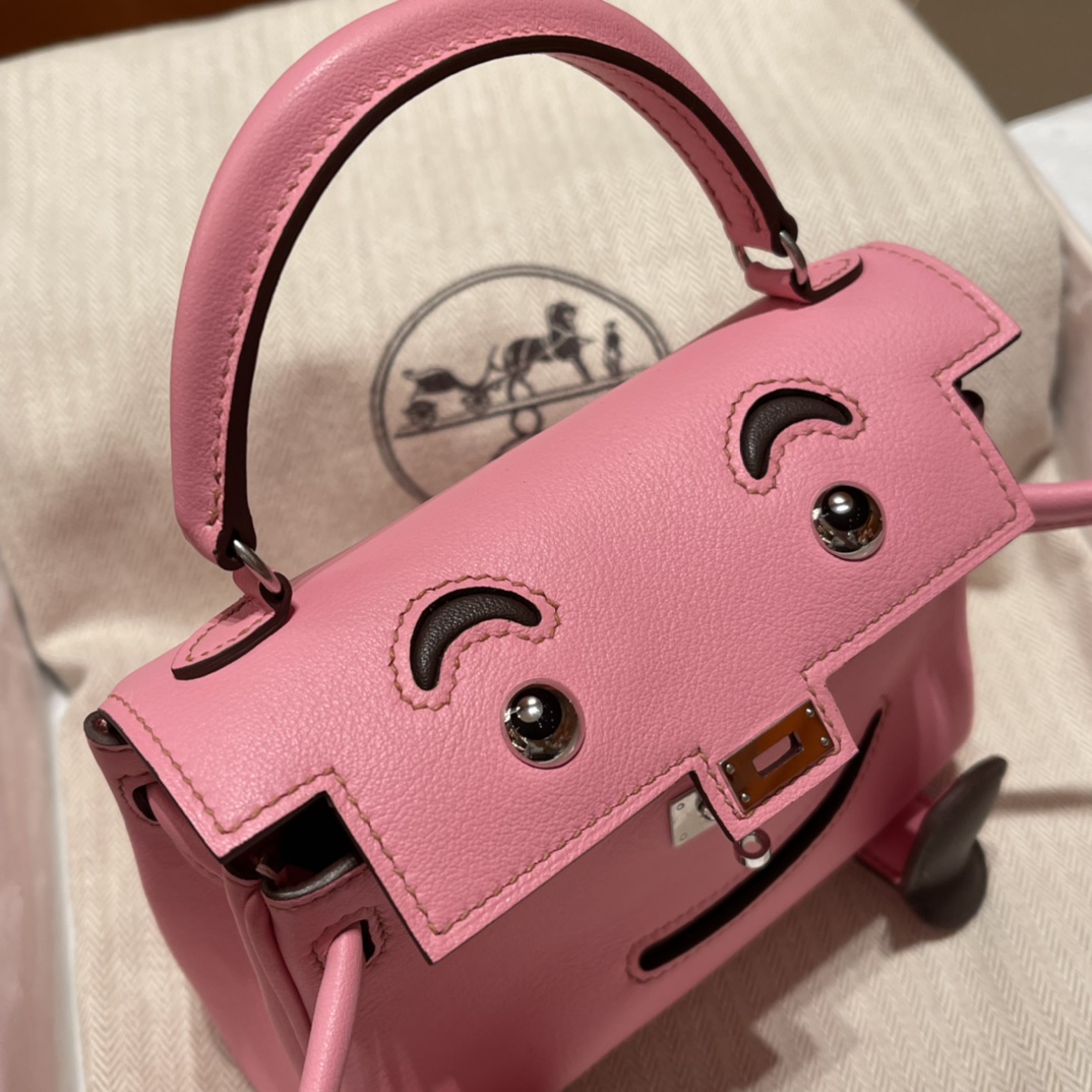 HERMES 爱马仕 Kelly Doll 娃娃包 千禧娃娃 可可爱爱 5P 樱花粉/47 巧克力 进口蜜蜡线 全手工制作