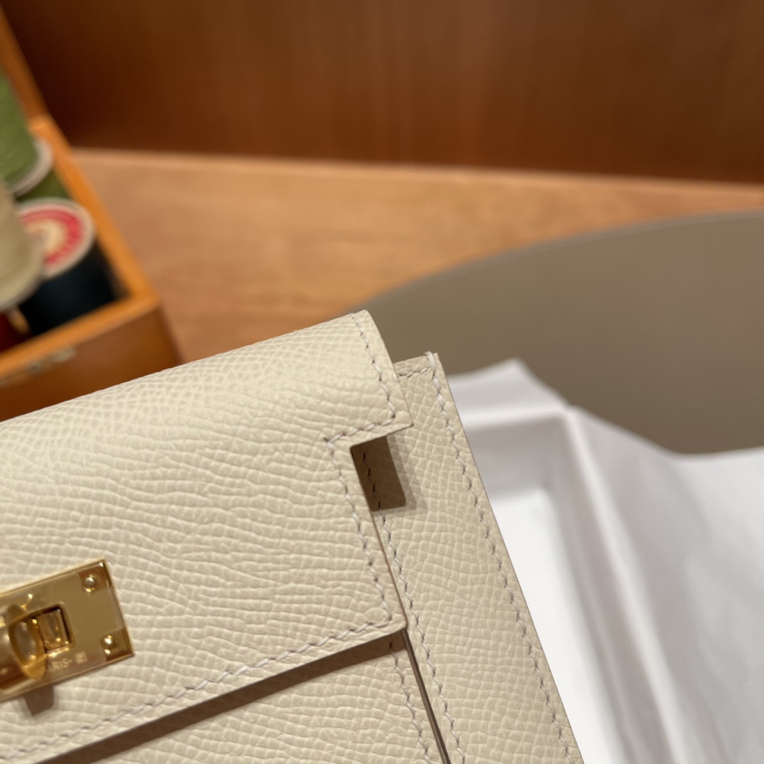 HERMES 爱马仕 Kelly Pocket 卡包 Epsom Craie 10 奶昔白 进口蜜蜡线 全手工制作