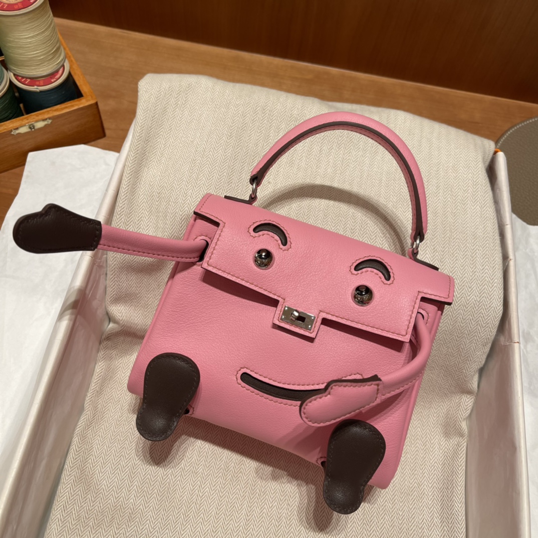 HERMES 爱马仕 Kelly Doll 娃娃包 千禧娃娃 可可爱爱 5P 樱花粉/47 巧克力 进口蜜蜡线 全手工制作