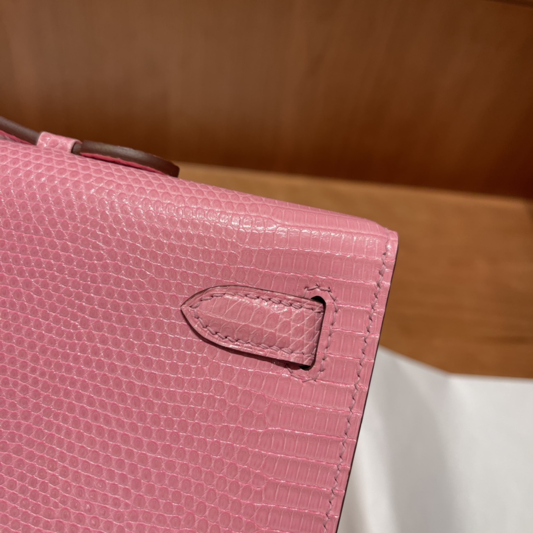 HERMES 爱马仕 Kelly Cut 31cm 蜥蜴皮Lizard 5P 樱花粉Pink 进口蜜蜡线 全手工制作