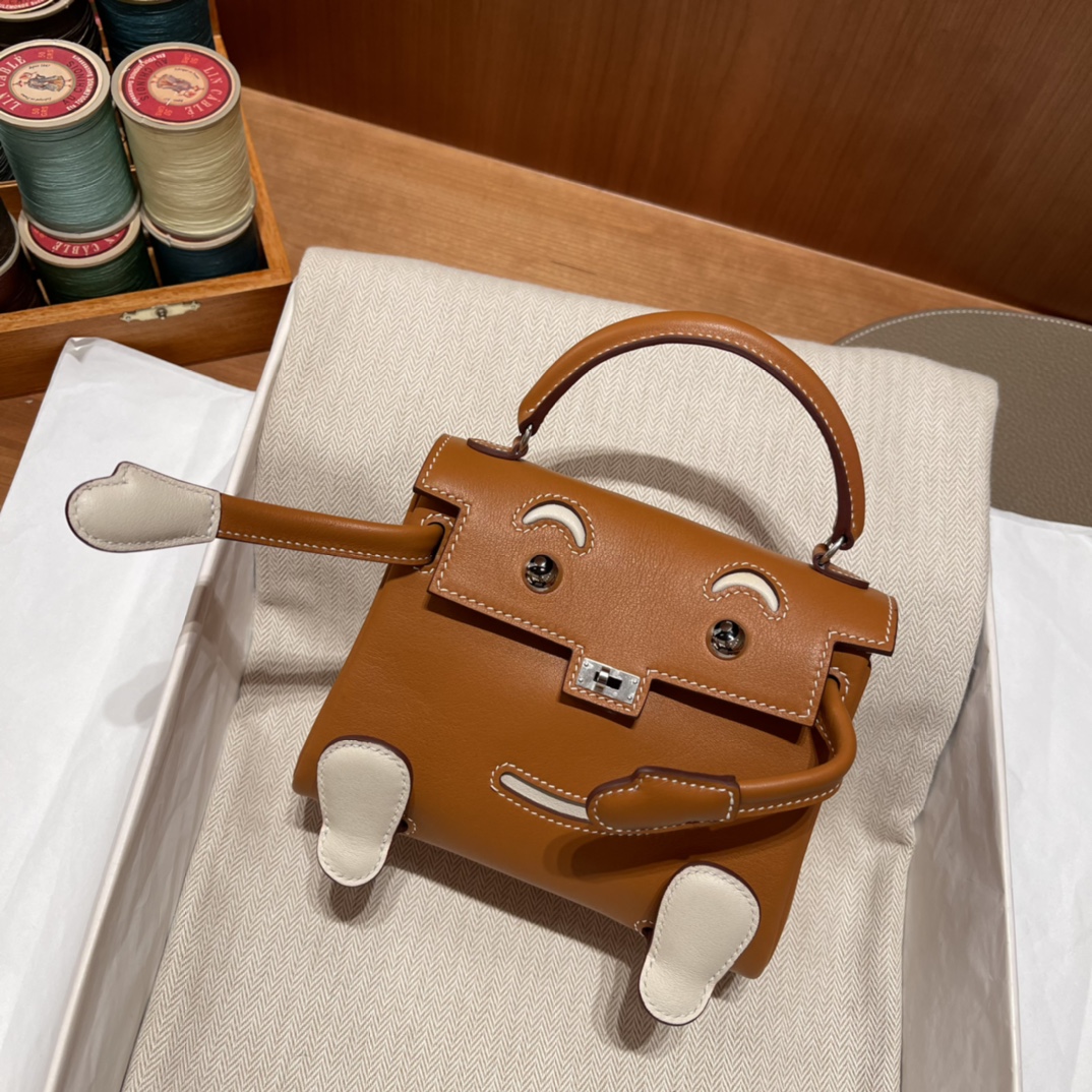 HERMES 爱马仕 Kelly Doll 娃娃包 千禧娃娃 可可爱爱 37 金棕/10 奶昔白 进口蜜蜡线 全手工制作
