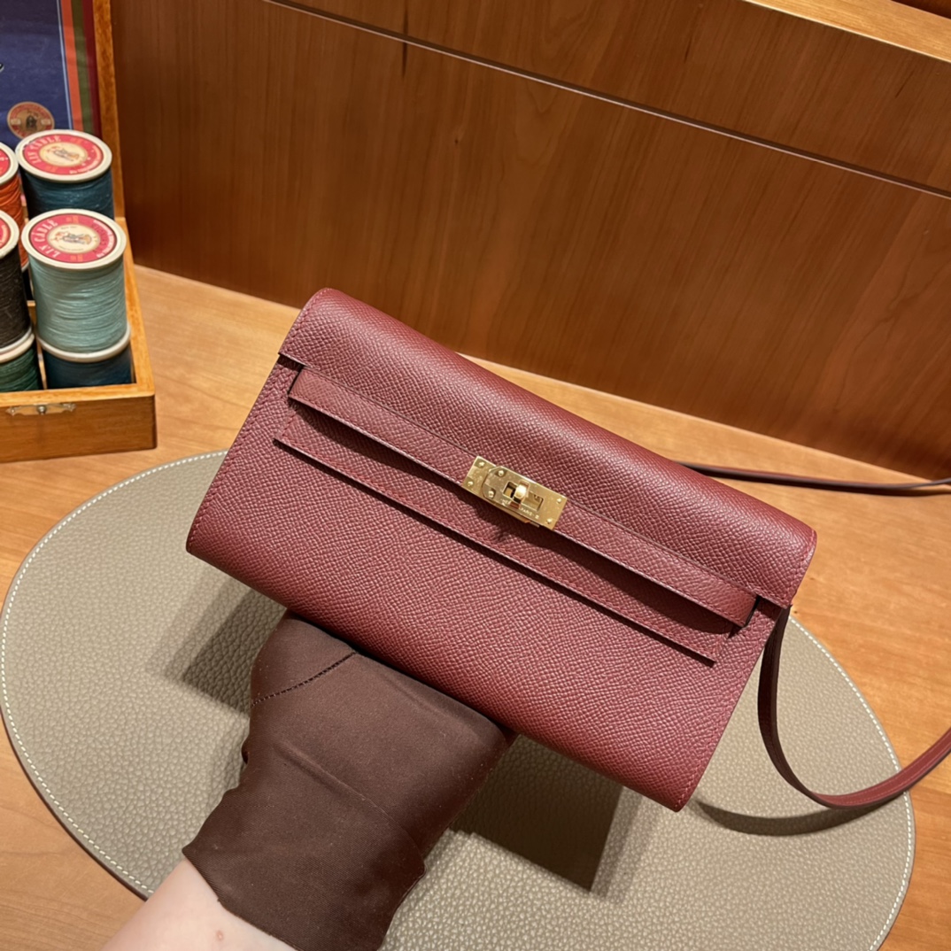 HERMES 爱马仕 Kelly to go Epsom皮 55 爱马仕红Rouge H 一生推的小斜挎 进口蜜蜡线 全手工制作