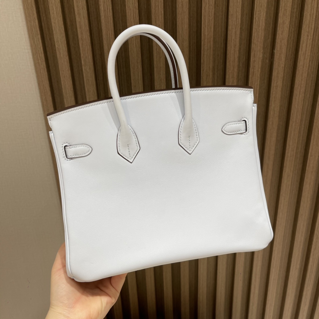 HERMES 爱马仕 Birkin 25cm swift皮 T0 雾蓝色Blue Brume 进口蜜蜡线 全手工制作