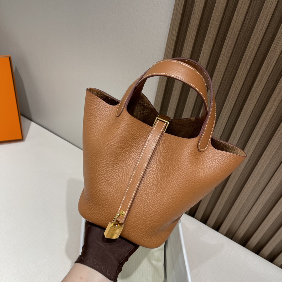 HERMES 爱马仕 Picotin Lock菜篮子 Clemence皮 37 金棕Gold 经典百搭入门款  出门就能拎 进口蜜蜡线 全手工制作