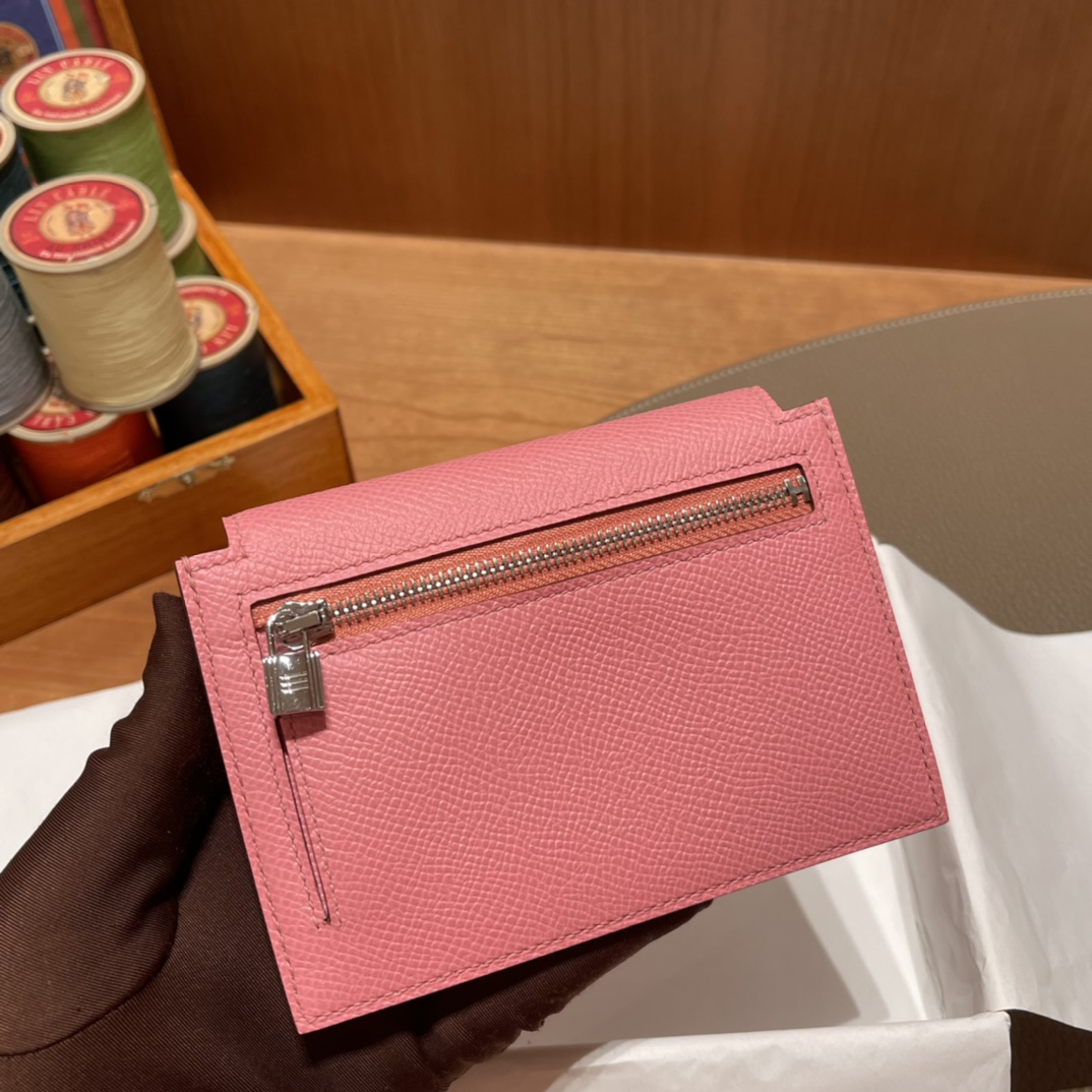 HERMES 爱马仕 Kelly Pocket 卡包 Epsom 1Q 奶昔粉 Rose Confetti 进口蜜蜡线 全手工制作
