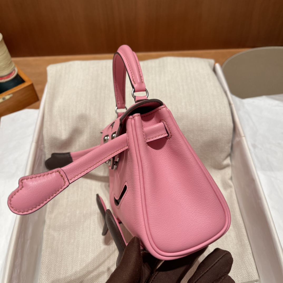 HERMES 爱马仕 Kelly Doll 娃娃包 千禧娃娃 可可爱爱 5P 樱花粉/47 巧克力 进口蜜蜡线 全手工制作