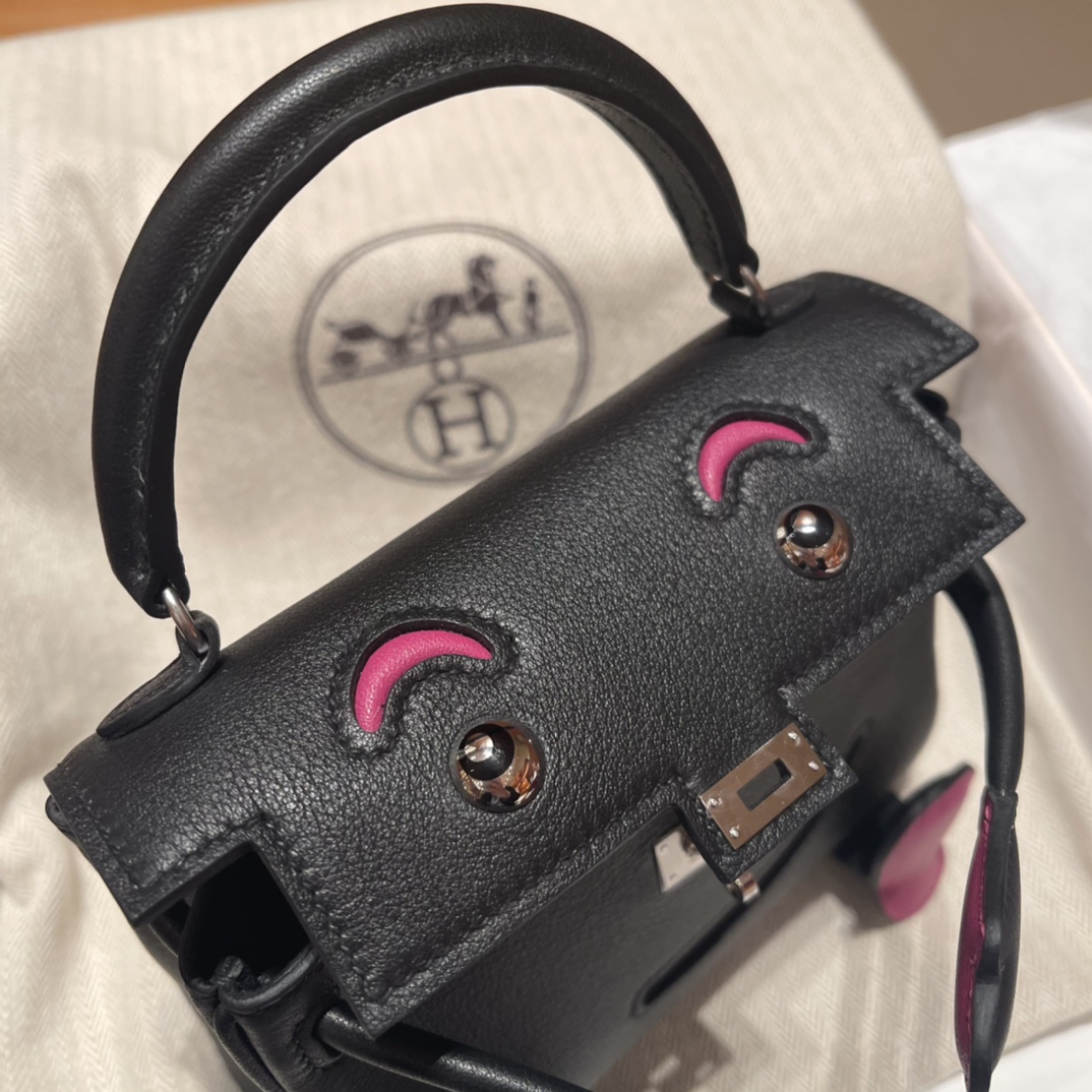HERMES 爱马仕 Kelly Doll 娃娃包 千禧娃娃 可可爱爱 亲子包首选 89 黑色/L3 玫瑰紫 进口蜜蜡线 全手工制作