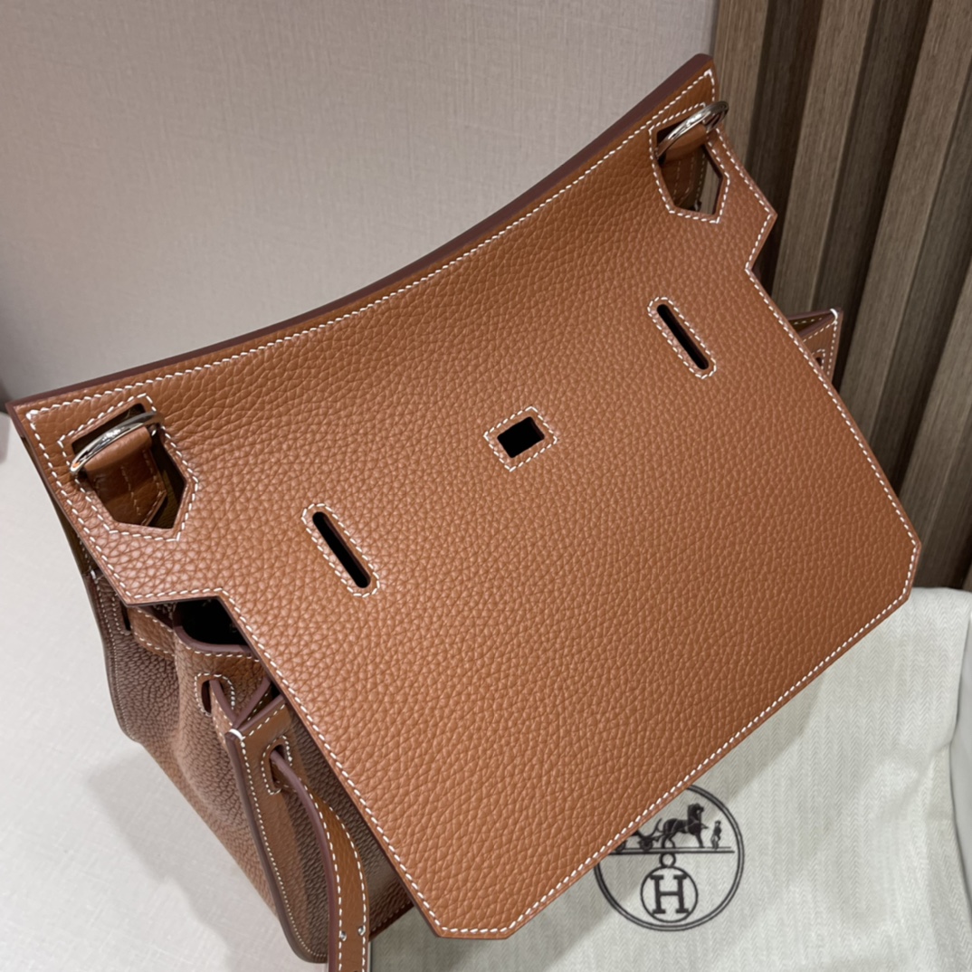 HERMES 爱马仕 Jypsiere吉普赛 28cm Clemence皮 37 金棕Gold 进口蜜蜡线 全手工制作