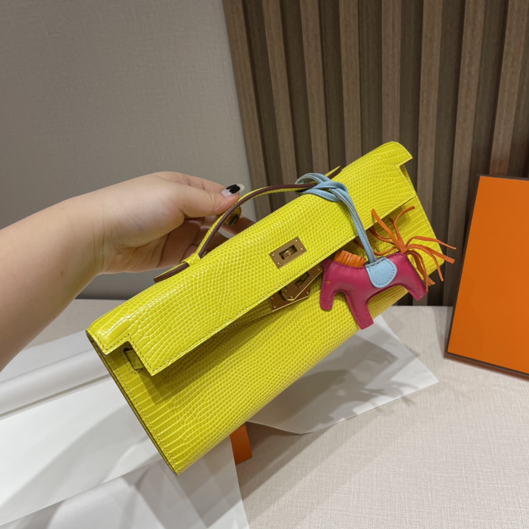 HERMES 爱马仕 Kelly cut 31cm 蜥蜴皮 9O 那不勒斯黄Jaune de Naples 元气满满无敌适合夏天 进口蜜蜡线 全手工制作