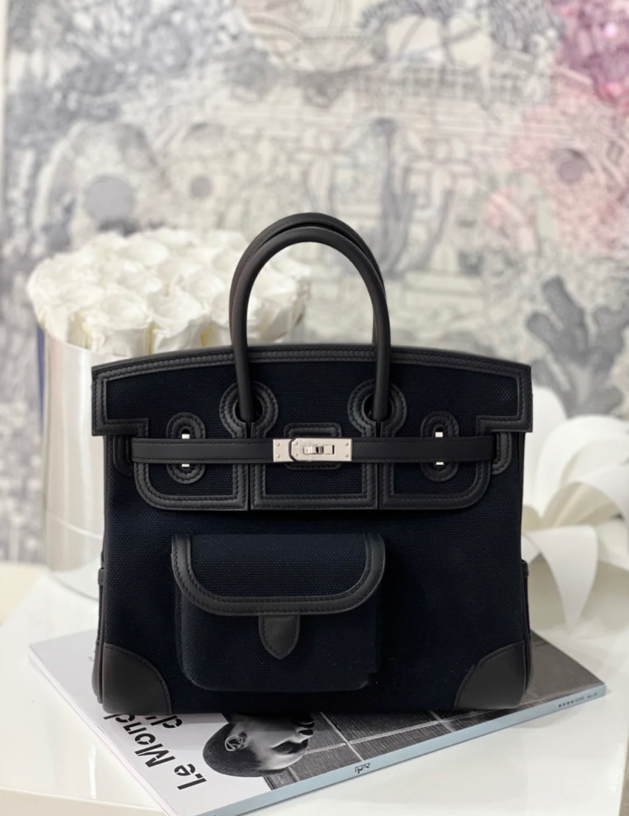 HERMES 爱马仕 Cargo Birkin 25cm 帆布/swift 89 黑色Noir 进口蜜蜡线 全手工制作