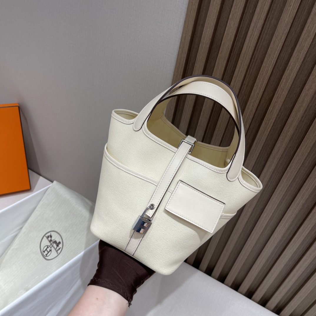 HERMES 爱马仕 Cargo picotin 菜篮子 swift皮 i2 Nata奶油白 进口蜜蜡线 全手工制作