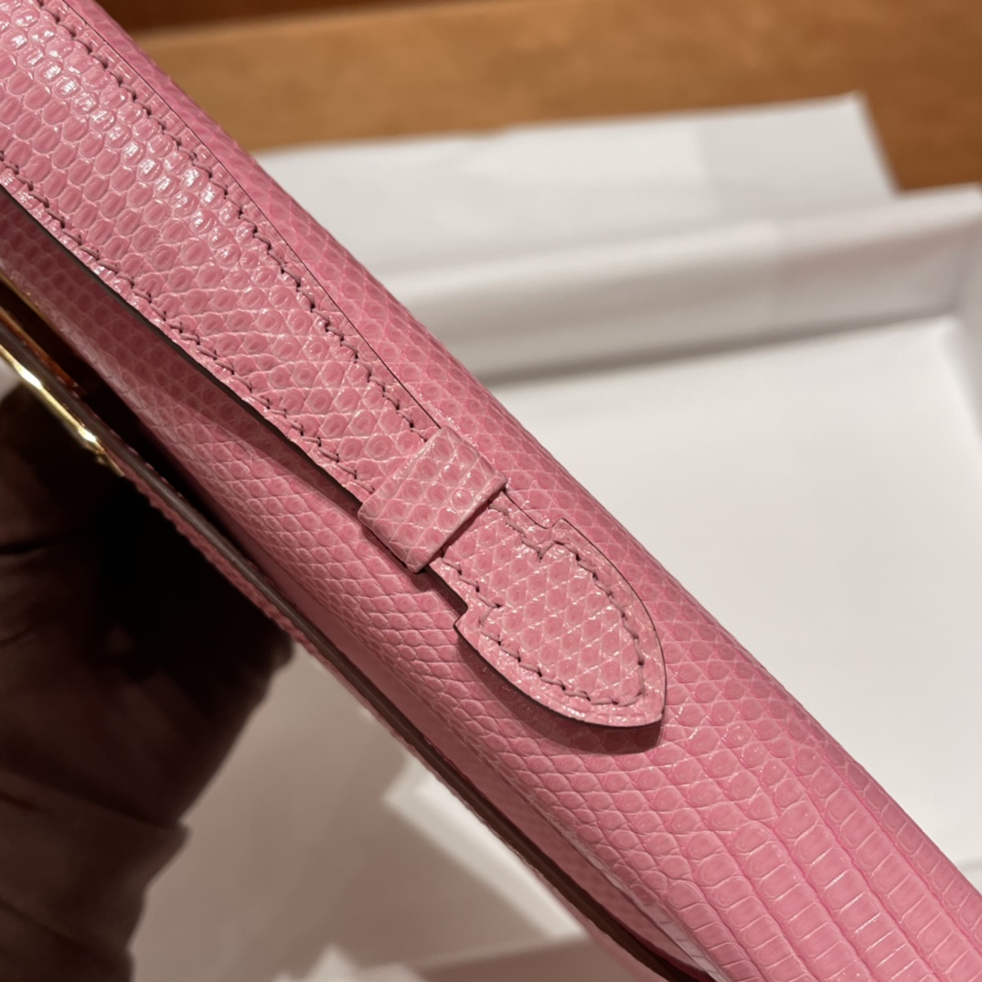 HERMES 爱马仕 Kelly Cut 31cm 蜥蜴皮Lizard 5P 樱花粉Pink 进口蜜蜡线 全手工制作