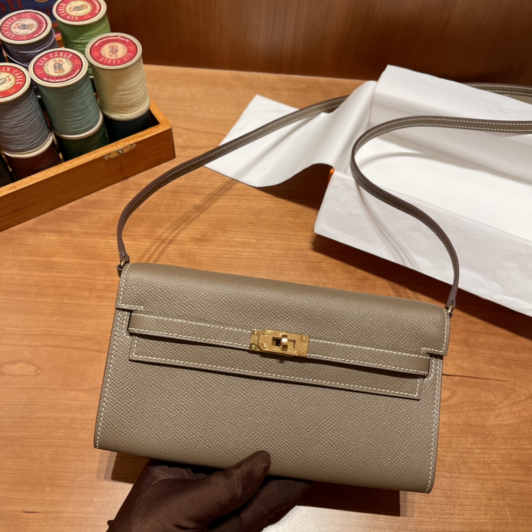 HERMES 爱马仕 Kelly to go Epsom皮 8C Gri Elephant 大象灰 一生推的小斜挎 进口蜜蜡线 全手工制作