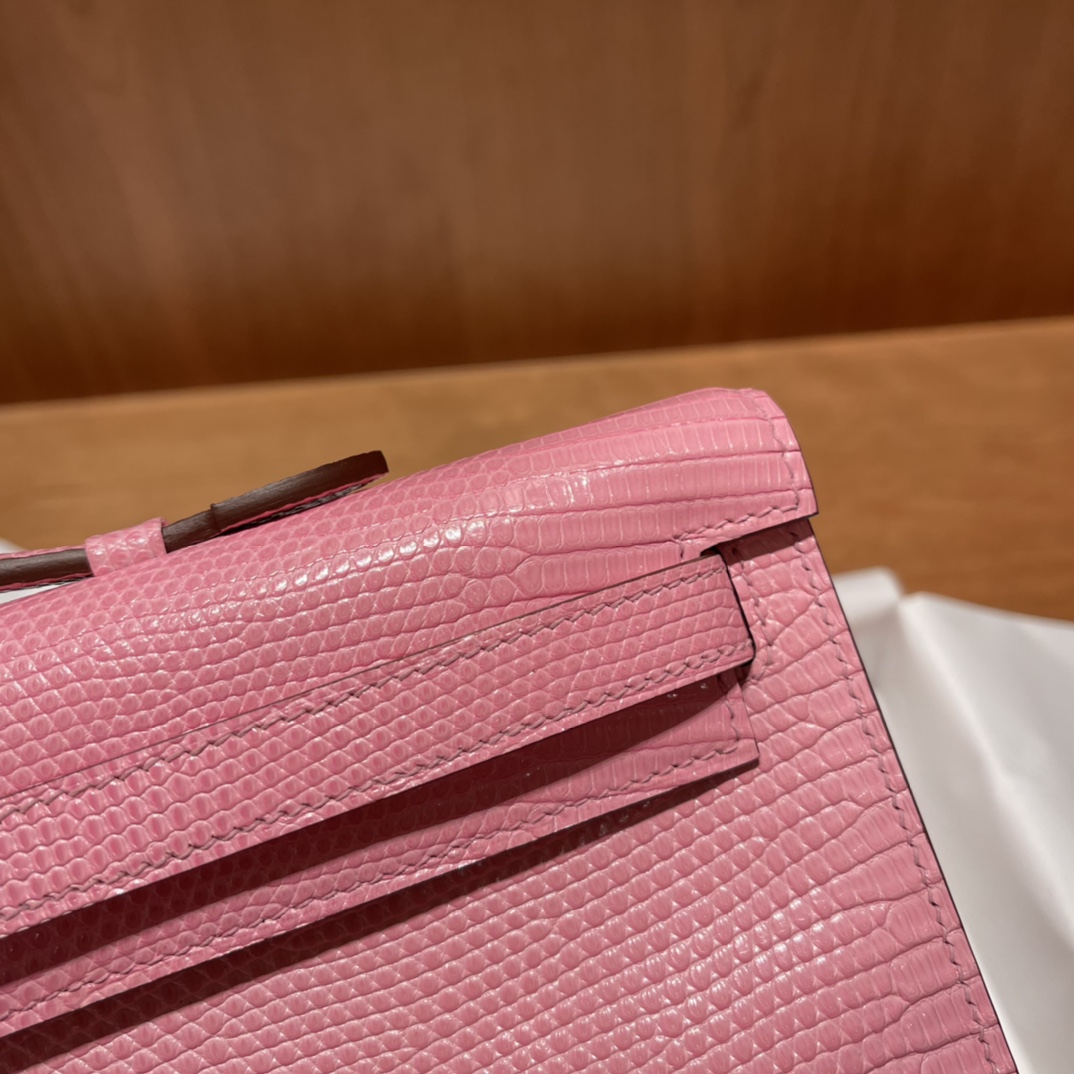 HERMES 爱马仕 Kelly Cut 31cm 蜥蜴皮Lizard 5P 樱花粉Pink 进口蜜蜡线 全手工制作