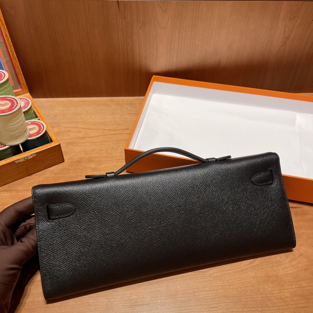 HERMES 爱马仕 Kelly cut 31cm Epsom皮 经典手包/晚宴包 89 黑色Noir 进口蜜蜡线 全手工制作