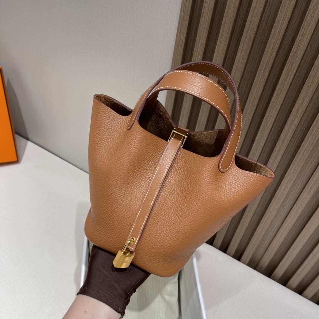 HERMES 爱马仕 Picotin Lock菜篮子 Clemence皮 37 金棕Gold 经典百搭入门款  出门就能拎 进口蜜蜡线 全手工制作