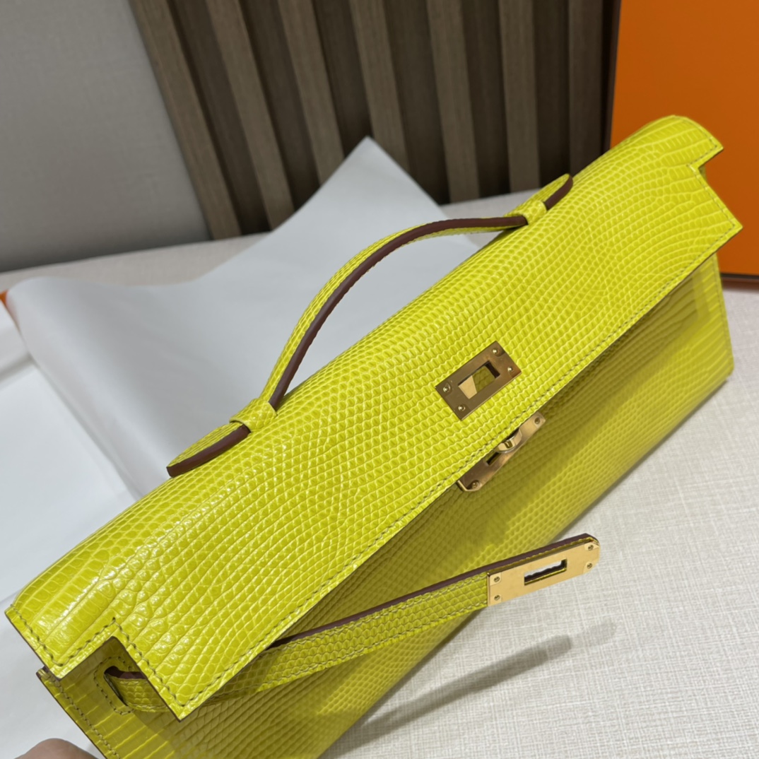 HERMES 爱马仕 Kelly cut 31cm 蜥蜴皮 9O 那不勒斯黄Jaune de Naples 元气满满无敌适合夏天 进口蜜蜡线 全手工制作