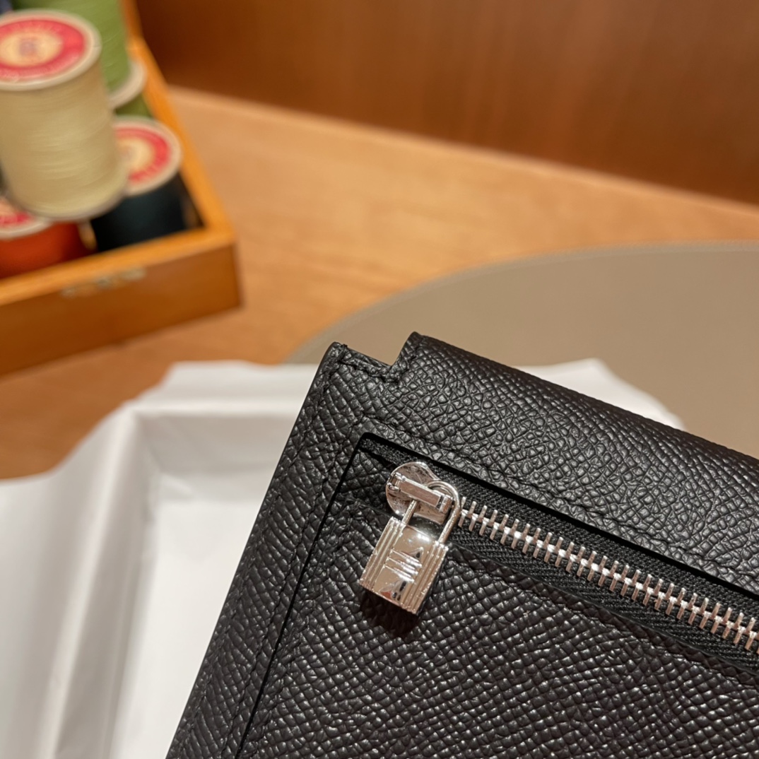HERMES 爱马仕 Kelly Pocket 卡包 Epsom CC89 Nior 经典黑 进口蜜蜡线 全手工制作