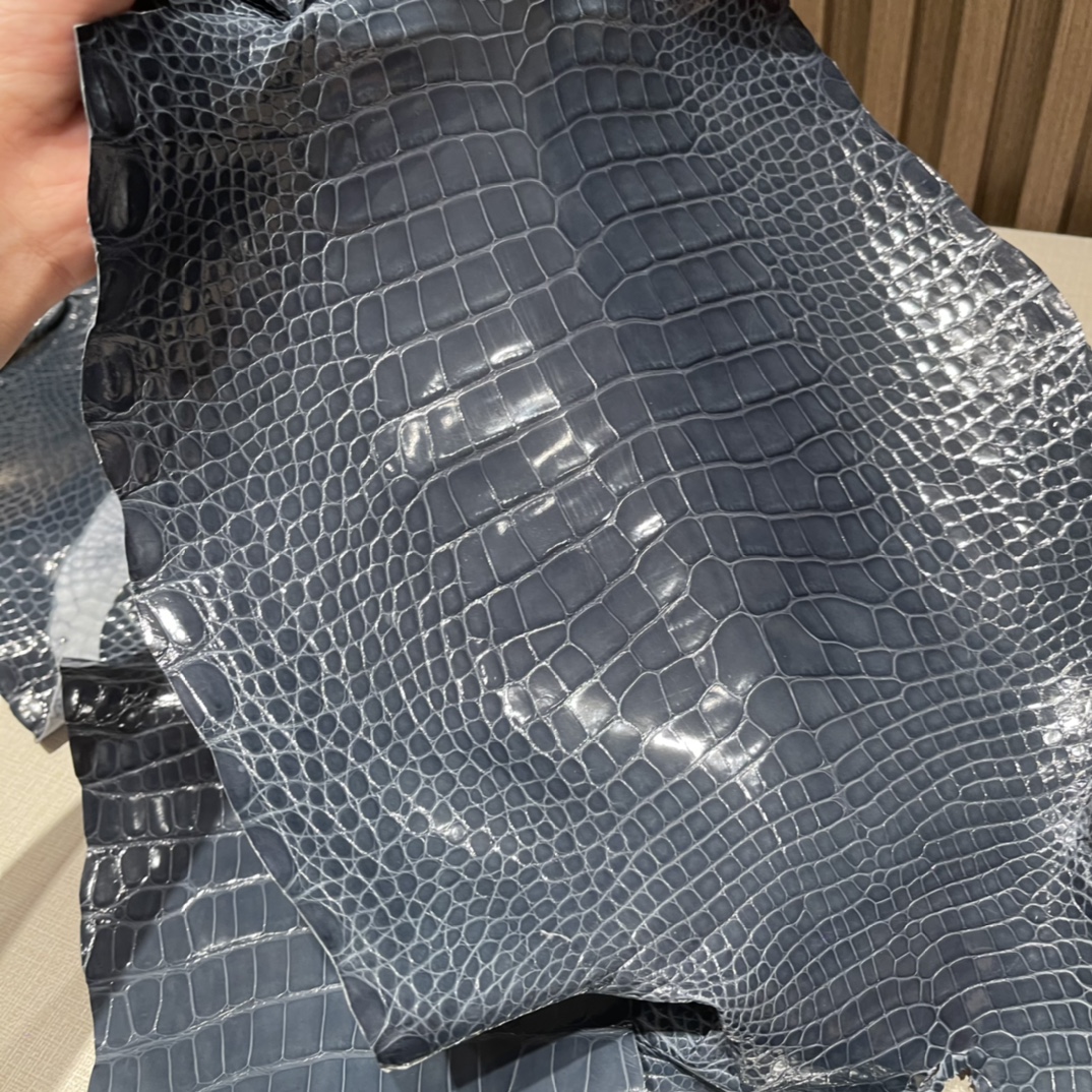 HERMES 爱马仕 N7 Bleu Tempete风暴蓝 特殊渠道鳄鱼皮 