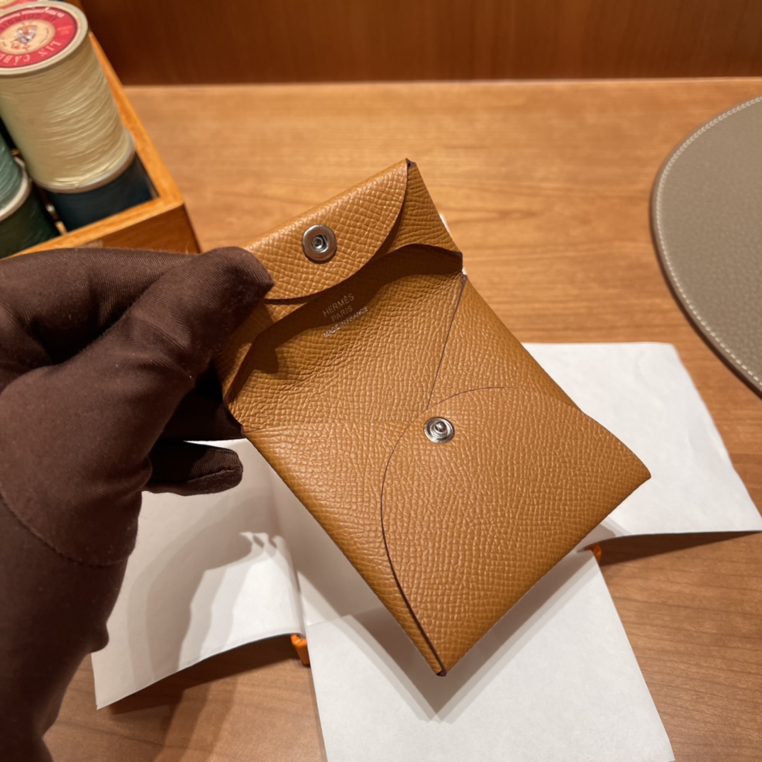 HERMES 爱马仕 卡包 Epsom皮 CK37 金棕色 进口蜜蜡线 全手工制作