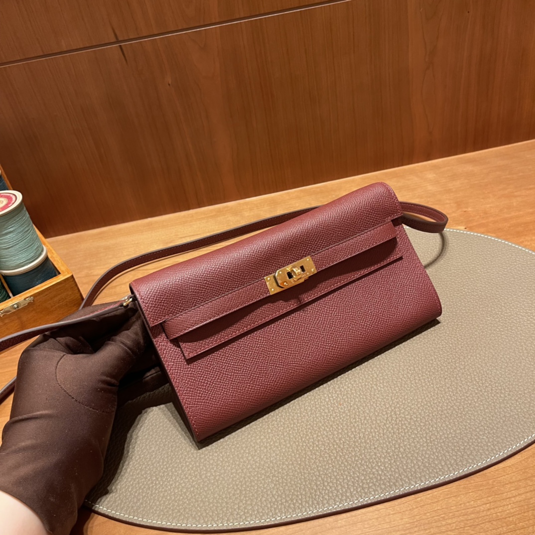 HERMES 爱马仕 Kelly to go Epsom皮 55 爱马仕红Rouge H 一生推的小斜挎 进口蜜蜡线 全手工制作
