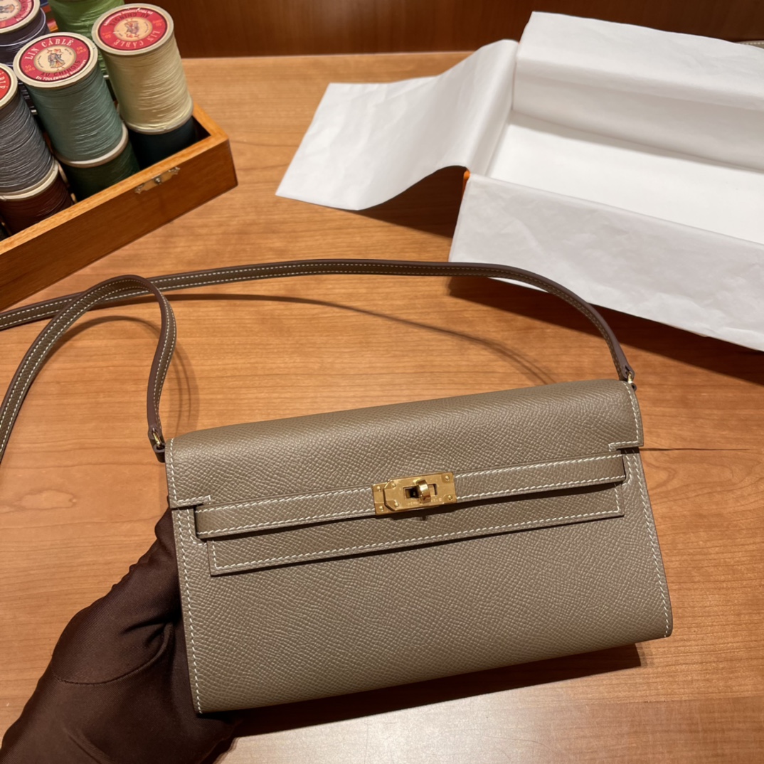 HERMES 爱马仕 Kelly to go Epsom皮 8C Gri Elephant 大象灰 一生推的小斜挎 进口蜜蜡线 全手工制作