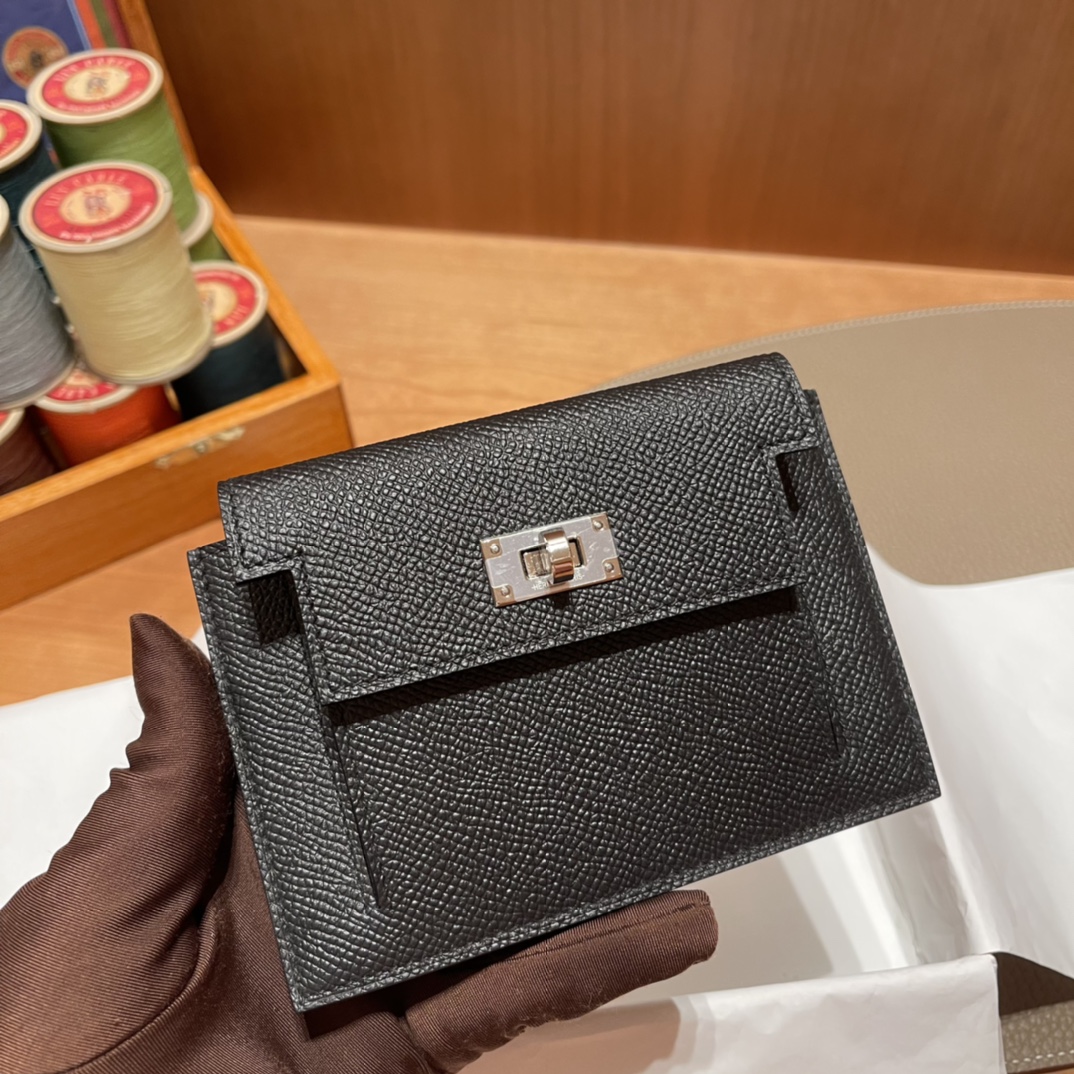 HERMES 爱马仕 Kelly Pocket 卡包 Epsom CC89 Nior 经典黑 进口蜜蜡线 全手工制作