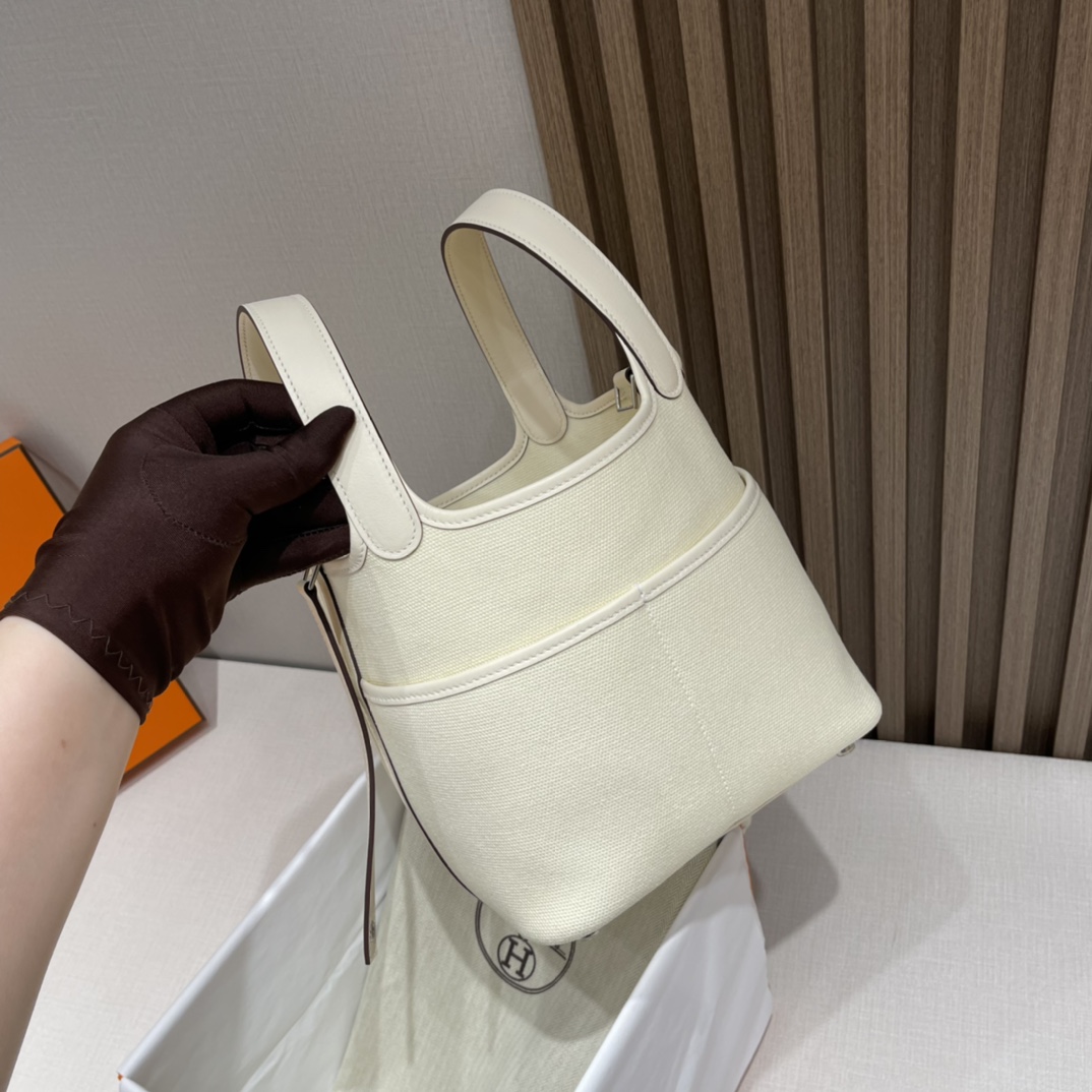 HERMES 爱马仕 Cargo picotin 菜篮子 swift皮 i2 Nata奶油白 进口蜜蜡线 全手工制作