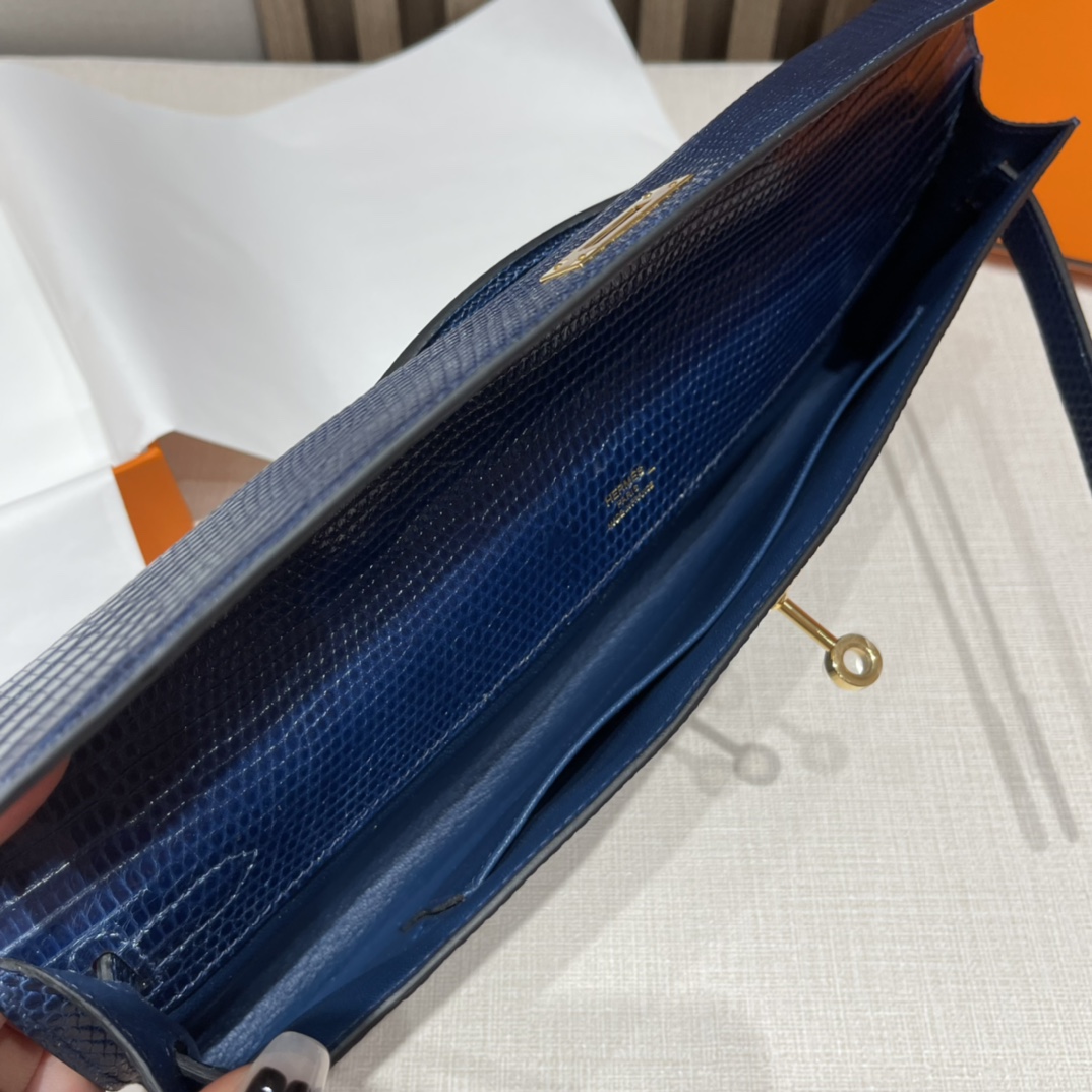 HERMES 爱马仕 Kelly cut 31cm 蜥蜴皮 73 宝石蓝Blue Saphire 进口蜜蜡线 全手工制作