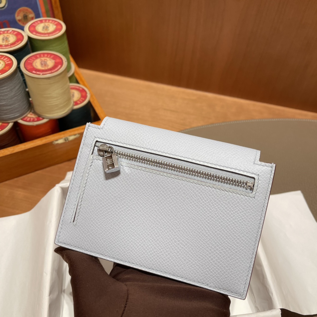HERMES 爱马仕 Kelly Pocket 卡包 Epsom T0 雾蓝色Blue Brume️ 进口蜜蜡线 全手工制作