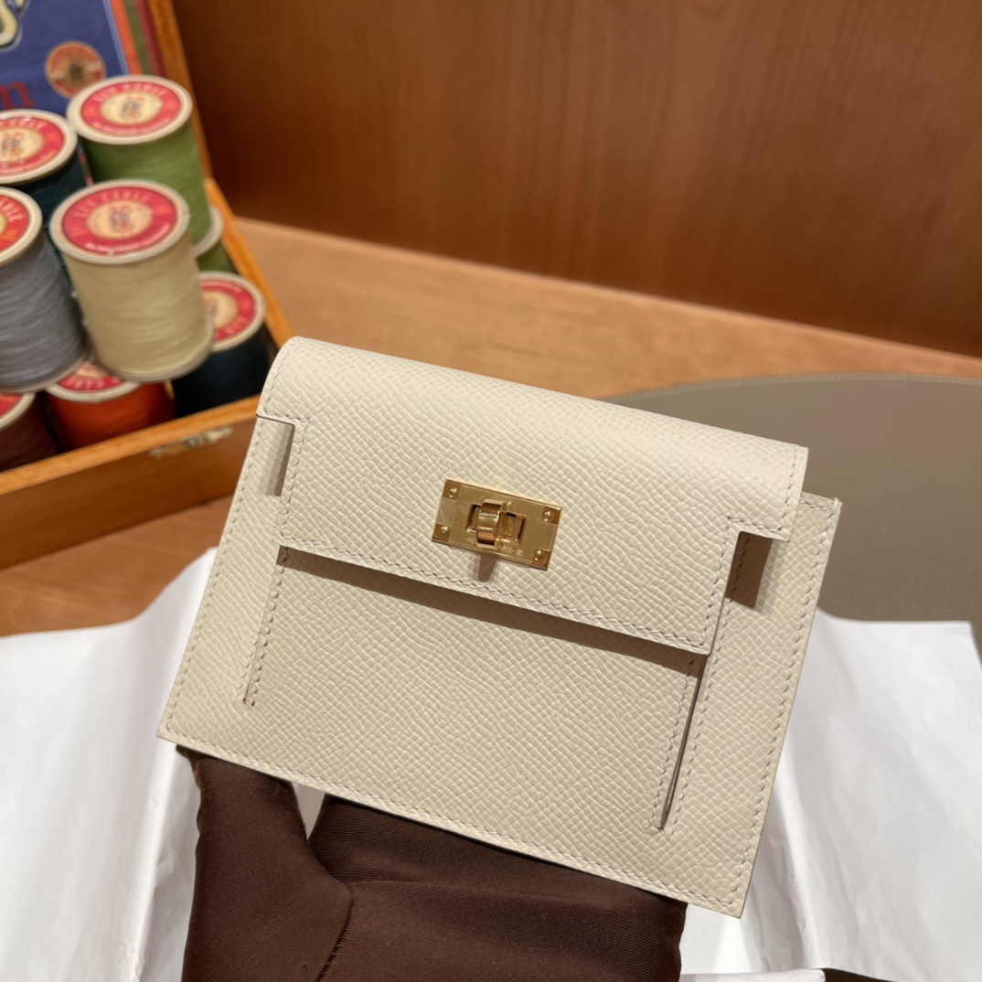 HERMES 爱马仕 Kelly Pocket 卡包 Epsom Craie 10 奶昔白 进口蜜蜡线 全手工制作